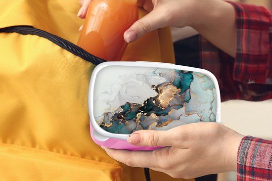 MuchoWow Broodtrommel Roze - Lunchbox - Marmer Print - 18x12x6 cm - BPA-vrij