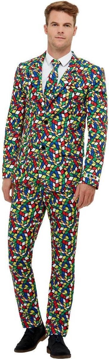 Smiffys Kubus Kostuum | Kleurige Blokjes Rubiks Kubus | Man | Medium | Carnaval kostuum | Verkleedkleding