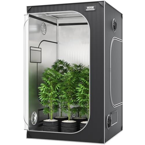 VEVOR Growbox 122 x 122 x 203 cm broeikas van 22 mm stalen frame en 2000D Oxford-weefsel, kweektent, 60 kg draagvermogen, geschikt voor 200-300 W, groeilicht, indoor kweektent
