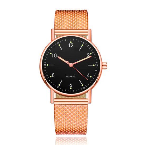LGT JWLS Lookinggoodtoday LGT JWLS Dameshorloge met Fluorescerende Wijzers en Uuraanduiding Rose Zwart