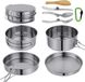 Bol Camping set de cuisine en acier inoxydable 304, portable et empilable, set de casseroles de camping pour camping, randonnée, pique-nique