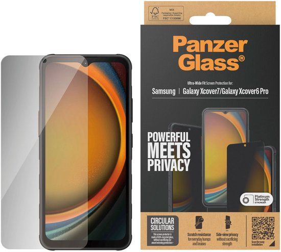 PanzerGlass Privacy Ultra-Wide Fit Anti-Bacterial Screenprotector incl. applicator geschikt voor Samsung Galaxy Xcover 7 / 6 Pro
