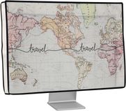 kwmobile stoffen beschermhoes voor monitor - geschikt voor 20-22" Monitor - Afdekhoes van linnen - In zwart / meerkleurig Travel Wereldkaart design