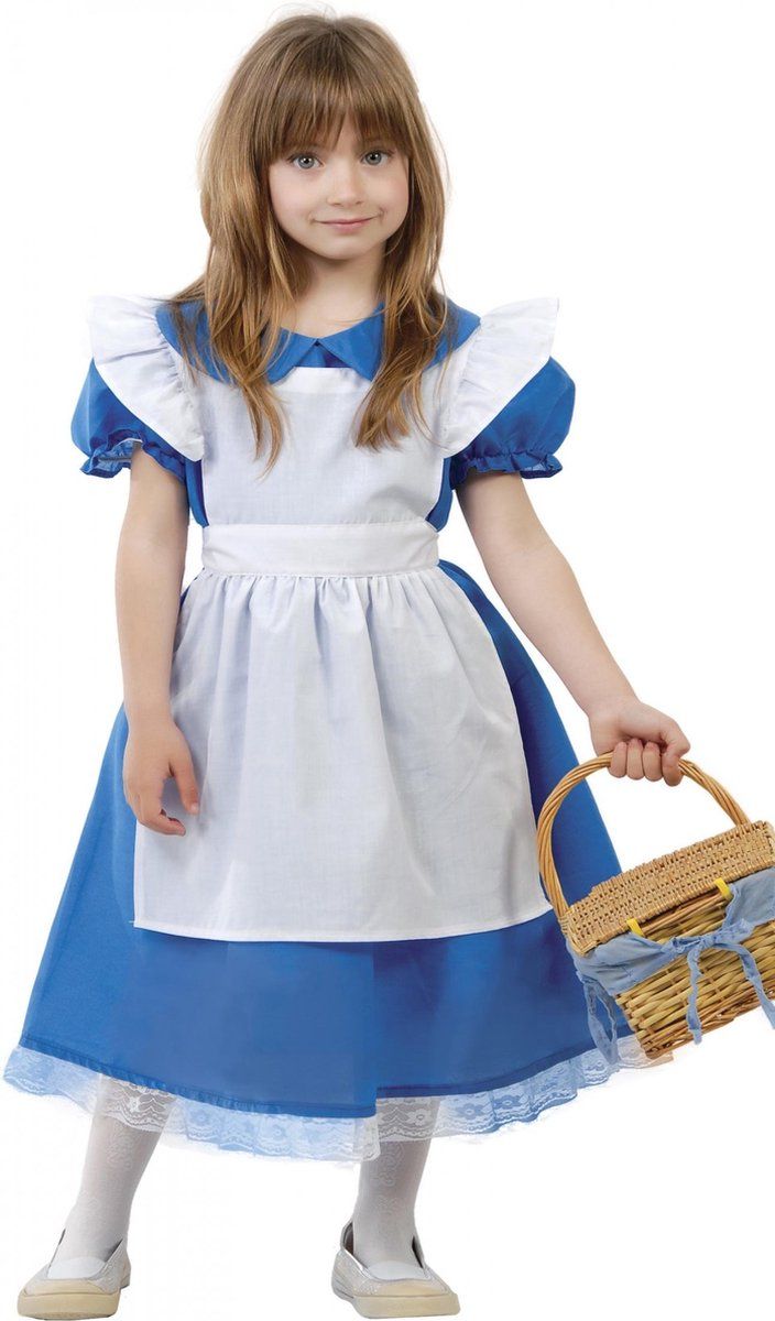 Guirca Verkleedjurk Met Schort Meisjes Blauw/wit Mt 7-9 Jaar