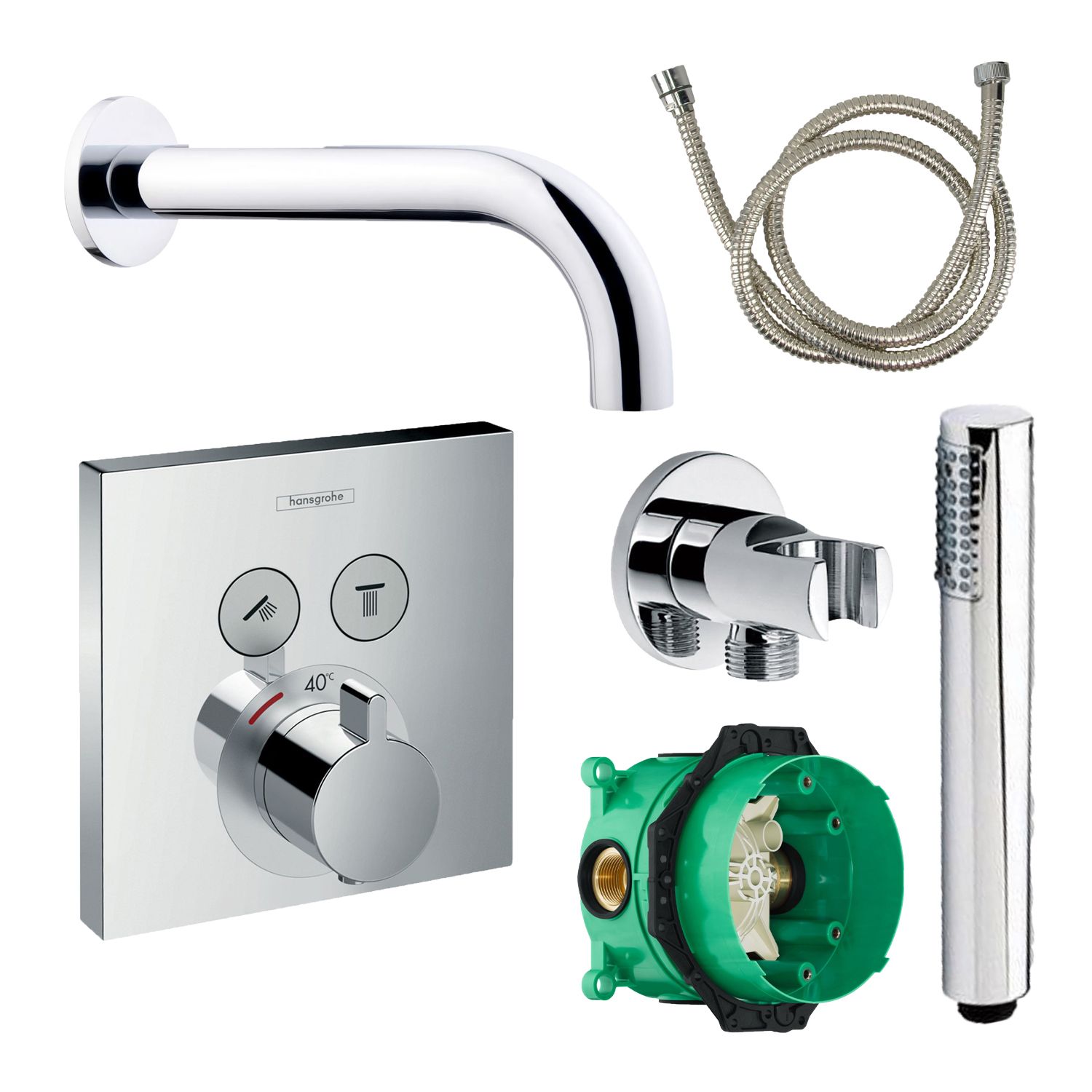 Hansgrohe Badkraanset Select Vierkant met Handdouche Chroom