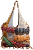 Sac shopper tricoté dames - Sac bandoulière - Sac fourre-tout - Grande capacité - Patchwork - Franges - Kaki