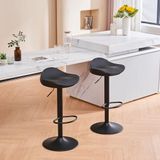 YOUNIKE Set van 2 barkrukken, PU-gevoerde barstoelen, hoge stoelen met voetensteun, voor keuken, woonkamer, bar, verstelbare poten, zwart