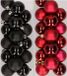 Decoris Kaemingk B.V. 32x stuks kunststof kerstballen mix van zwart en donkerrood 4 cm