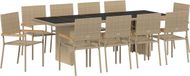 vidaXL Tuin Eettafel Set 11-delig Beige Polyrattan