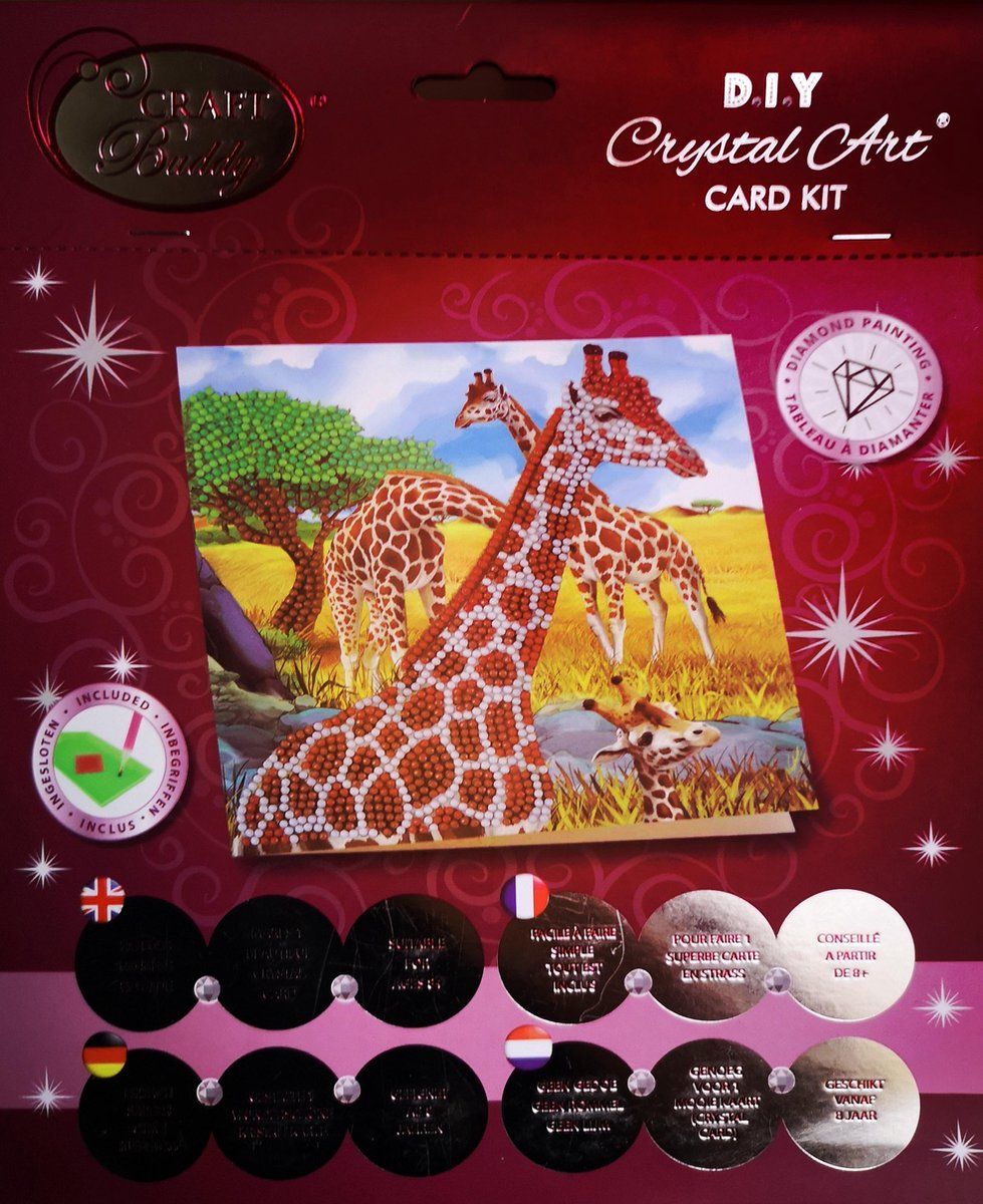 Craft Buddy Crystal Art Giraffe op de Savanne - Blauw, Bruin, Groen, Oranje