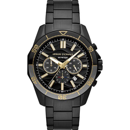 Armani Exchange AX1963 Heren Horloge - Zwart - 44mm - Stalen Band - Chronograaf - 2024
