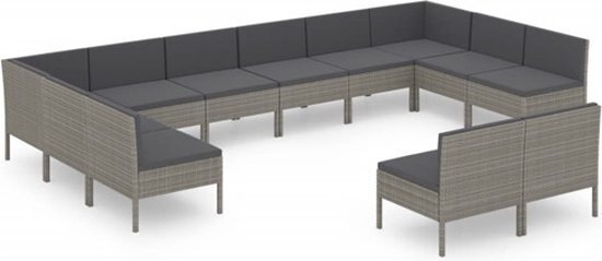 vidaXL 12-delige Loungeset met kussens poly rattan grijs