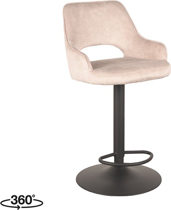 LABEL51 Barkruk Fer - Naturel - Velvet - Gaslift - Met Armleuning