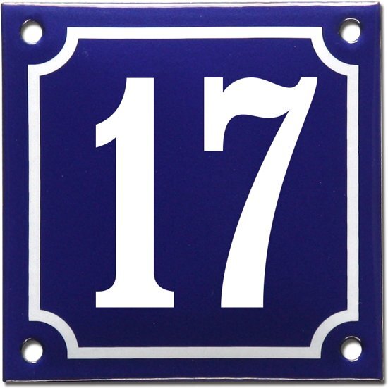 EmailleDesignÂ® Emaille huisnummer blauw/wit nr. 17