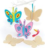 Baker Ross Houten 3D-vlinders voor kinderen om te maken en versieren - Leuke knutselset voor kinderen (6 stuks per verpakking)