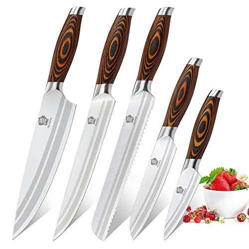 WILDMOK 5-delige messenset keukengerei mes, Duits roestvrij staal professionele keukenchef keukenmessen set (5-delige set keukenmessen)