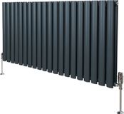 MonsterShop Ovale radiator + trv-chroomkranen - antraciet - 600x1200 mm - staal
