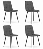 LEOBERT Set van 4 Eetkamerstoelen KARA Donkergrijs – Velvet Bekleding, Ergonomisch Design, Zwarte Metalen Poten, Comfortabele Zitting, Max. 120 kg