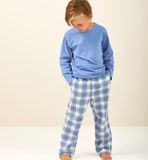 Little Label - jongens pyjama-set grote blauwe ruit 8Y/122-128 - Zachte BIO Katoen