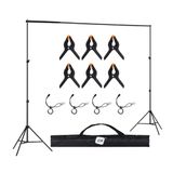 NK Professionele fotoachtergrond, 2 x 3 m, verstelbaar en intrekbaar, 2 x statief, 1 x in elkaar grijpende dwarsstang, 6 x klemmen, 4 x zijklemmen, 1 x draagtas