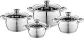 Set de cuisson à induction en acier inoxydable avec couvercles en verre - 8 pièces