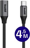 Buddi Flex | USB-C naar USB-C Verlengkabel | Female naar Male | 60W Fast Charge | Power Delivery Snelladen | Gevlochten Nylon | Alleen voor Opladen en Dataoverdracht | 4.5M | Zwart