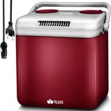 tillvex Glacière, électrique, 32 litres, mini-réfrigérateur 230 V et 12 V, pour voiture, camping, refroidit et chauffe, avec mode éco (rouge)