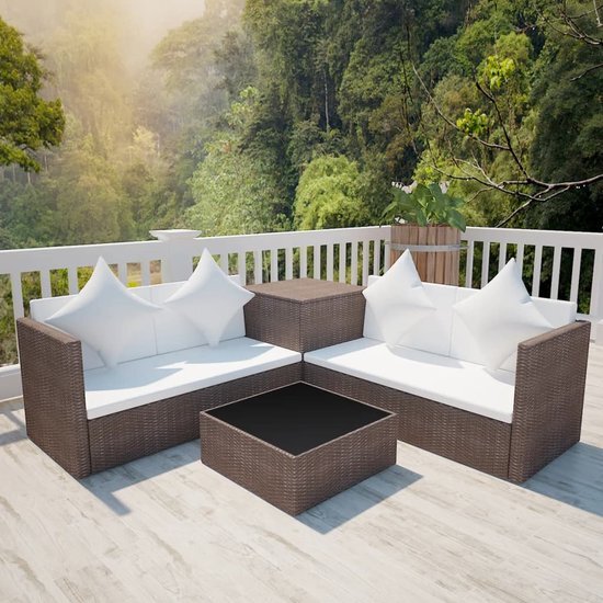 The Living Store Loungeset Rattan - Bruin - 118 x 60 x 64 cm - Waterdicht - Lichtgewicht - Afneembare kussens