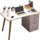 Icecat Bureau moderne et élégant pour la maison et le bureau – Table de travail pratique avec tiroirs et étagères blancs intégrés