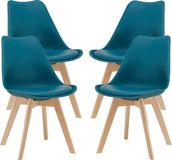 en.casa Eetkamerstoel Dubrovnik set van 4 kunstleer en beuken turquoise