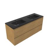 Saniclass Holz Pure Badkamermeubelset - 140x45x62cm - Vygo keramische wastafel zwart - 2 wasbakken - 2 kraangaten - 4 lades - mat eiken natural