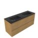 Saniclass Holz Pure Badkamermeubelset - 140x45x62cm - Vygo keramische wastafel zwart - 2 wasbakken - 2 kraangaten - 4 lades - mat eiken natural