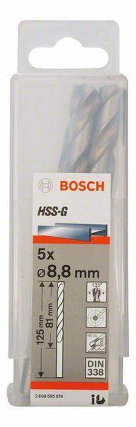Bosch - Metaalboren HSS-G, Standard 8,8 x 81 x 125 mm