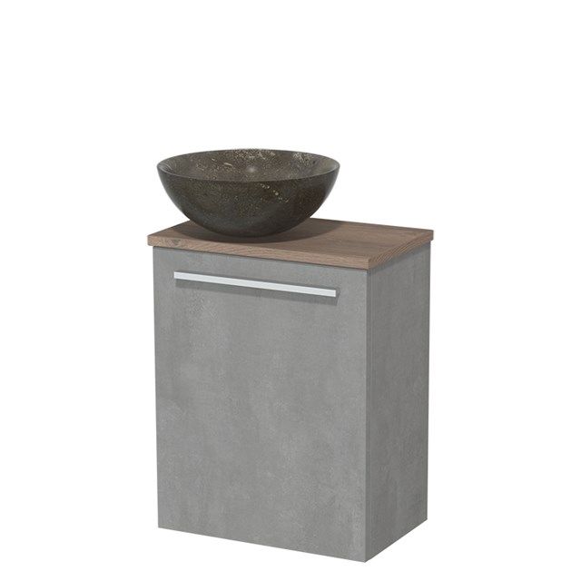 Maxaro Modulo Toiletmeubel 41cm Lichtgrijs Beton - Middenbruin Eiken