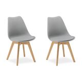 Homestyle4u Eetkamerstoel van Hout en Kunststof - 2 Stoelen - Keukentoel - Grijs