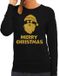 Bellatio Decorations Foute Kersttrui/Sweater Dames - Merry Christmas - Zwart - Glitter Goud - Kerstman L