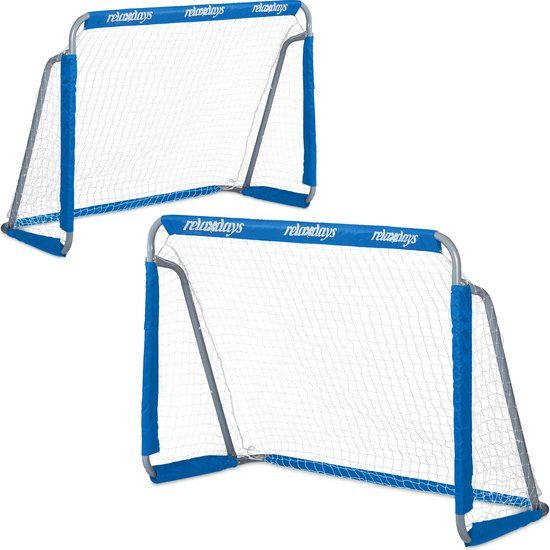 Relaxdays Voetbaldoeltjes Set van 2 - Kinderen - 110 x 150 cm - Metaal - Blauw