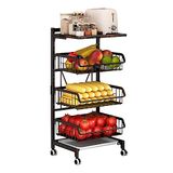 Todeco Fruit- en groentemand met wielen, groenterek voor keuken, 4 niveaus met plank, opbergwagen met afsluitbare wielen en dienblad, voor keuken, fruit, groenten