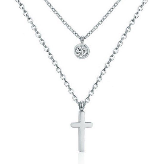 Cilla Jewels Gelaagde dames ketting Edelstaal Zilverkleurig Kruis