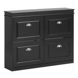 SoBuy FSR79-SCH Smalle Schoenenkast met 4 Kleppen & 8 Verstelbare Planken – Ruimtebesparend Schoenenrek – Zwart, 105x82x24cm