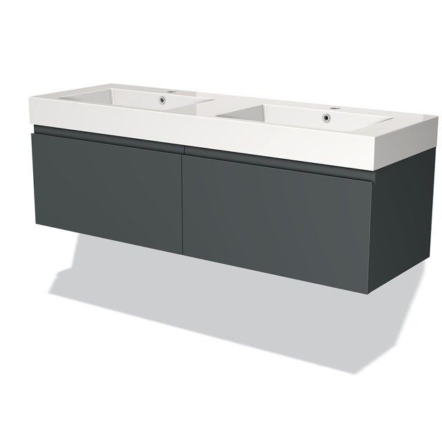 Maxaro Badkamermeubel 140cm Modulo Donkergrijs 2 Lades Greeploos Wastafel Mineraalmarmer