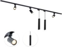 Qub Focus Railverlichting - Zwart - 200 cm - I-Vorm - 3 Spots & 2 Hanglampen - Dimbaar - Complete Set