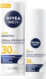 NIVEA MEN Sensitive vochtinbrengende crème voor heren, dagelijkse bescherming, SPF 30, 50 ml, gezichtscrème voor heren met VitaminPRO-complex, beschermt tegen UVA/UVB-stralen, blauw licht en