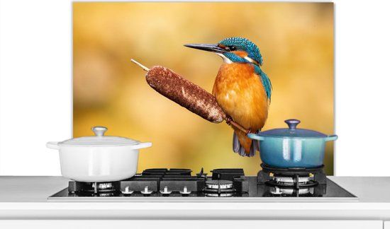 KitchenYeah Spatscherm keuken 90x60 cm - IJsvogel - Aluminium