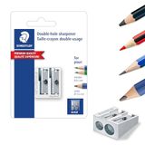 STAEDTLER 510 20 BK metalen dubbele puntenslijper, 1 stuk op blisterkaart, zilverkleurig