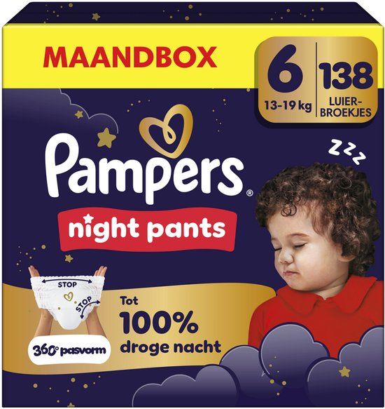 Pampers Night Pants Maat 6 (13kg+) - 138 luierbroekjes - Maandbox
