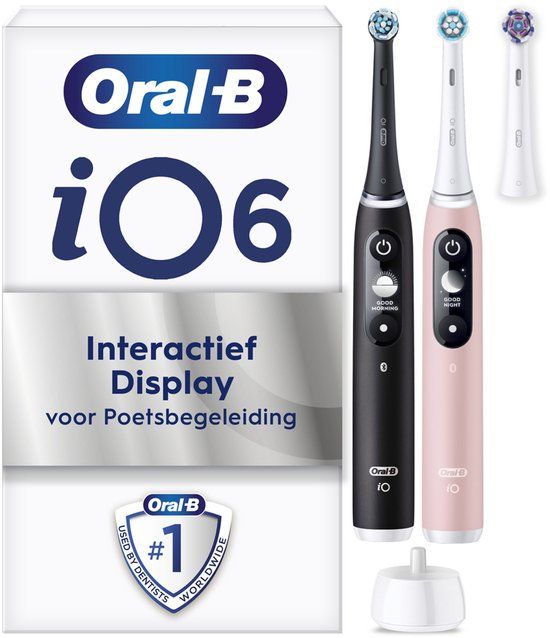 Oral-B iO 6 Elektrische Tandenborstel - Zwart/Roze - 2 Handvatten + 3 Opzetborstels