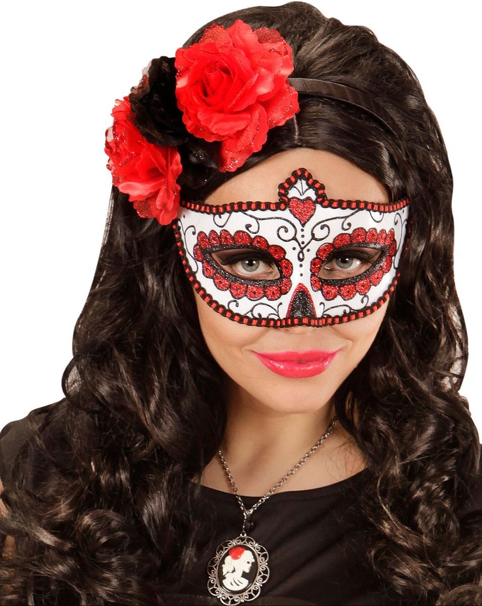 Widmann Taglia Unica 03851 Oogmasker Dia de los Muertos, rood/wit,