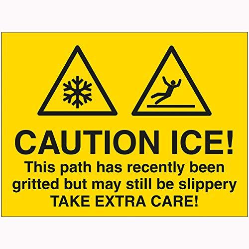 V Safety V Safety 7A129BR-RY VSafety Caution Ice This Path Has Recently Been Gritted But May Still Be Slippery Take Extra Care Sign 600 mm x 450 mm - 2 mm hard plastic, geel
