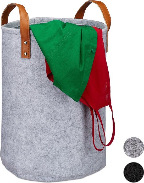 Relaxdays wasmand vilt - 28 l - opvouwbaar - grijs